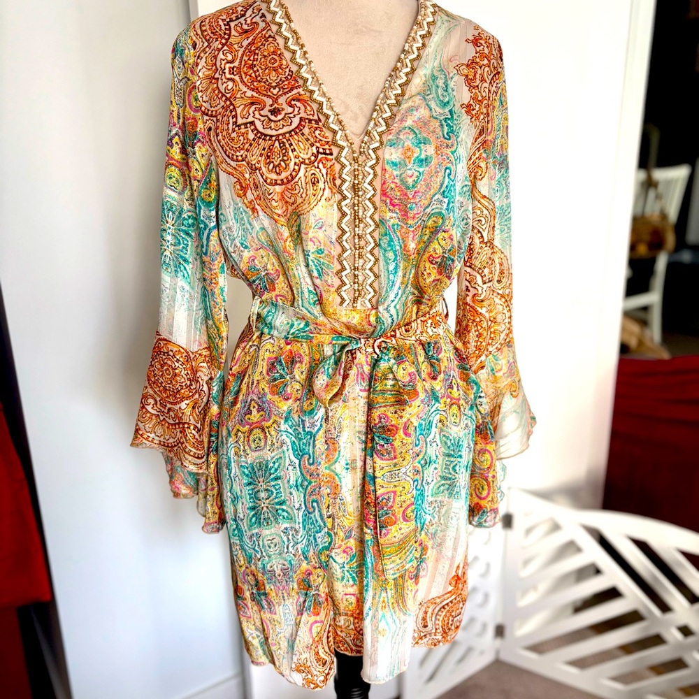 NWT Trois Ka Beaded Paisley Dress